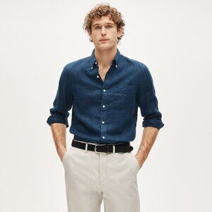 J. Crew Baird McNutt Irish Linen Navy/Grey Button Down | Men's XS